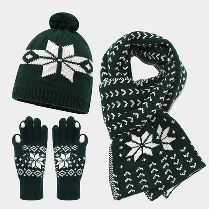 Cozy Snowflake Knit Hat, Scarf & Glove Set