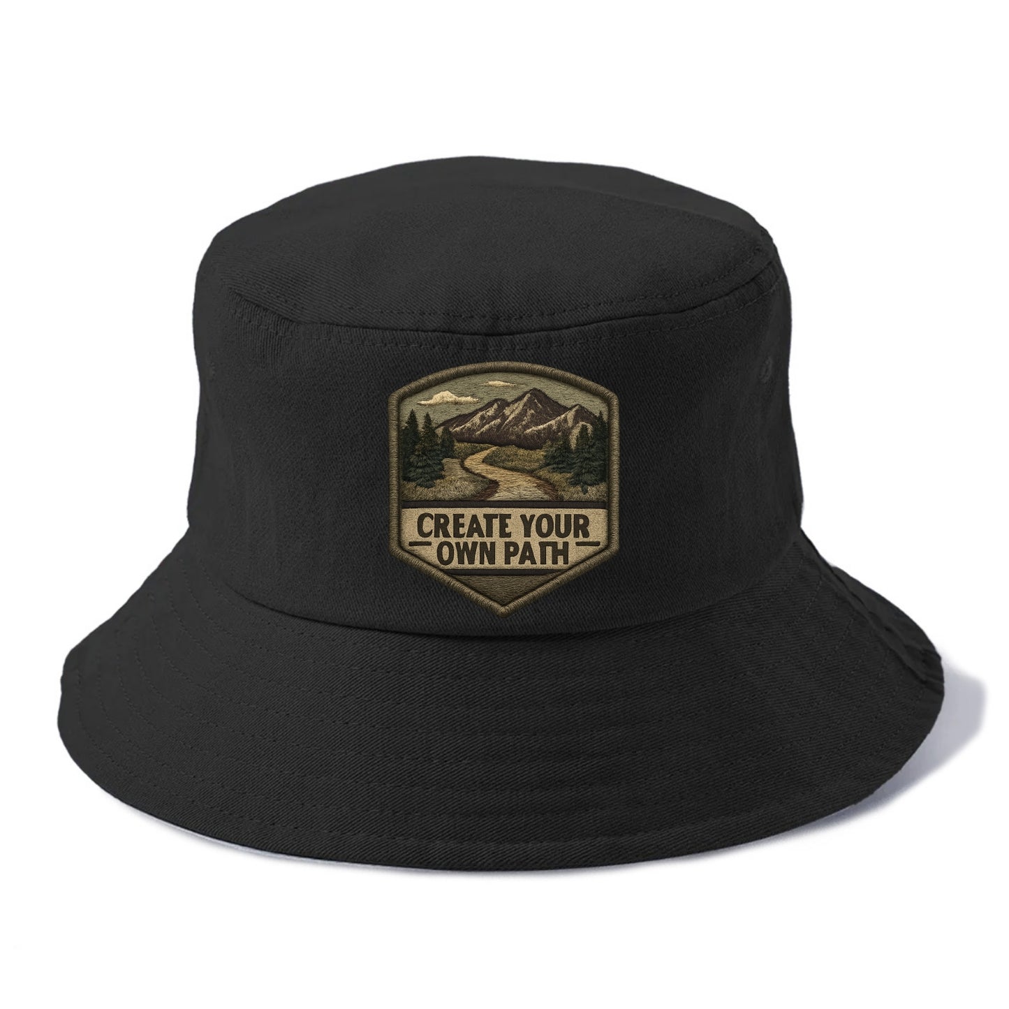 CREATE YOUR OWN PATH - trail with text in brown , independence - Bucket Hat