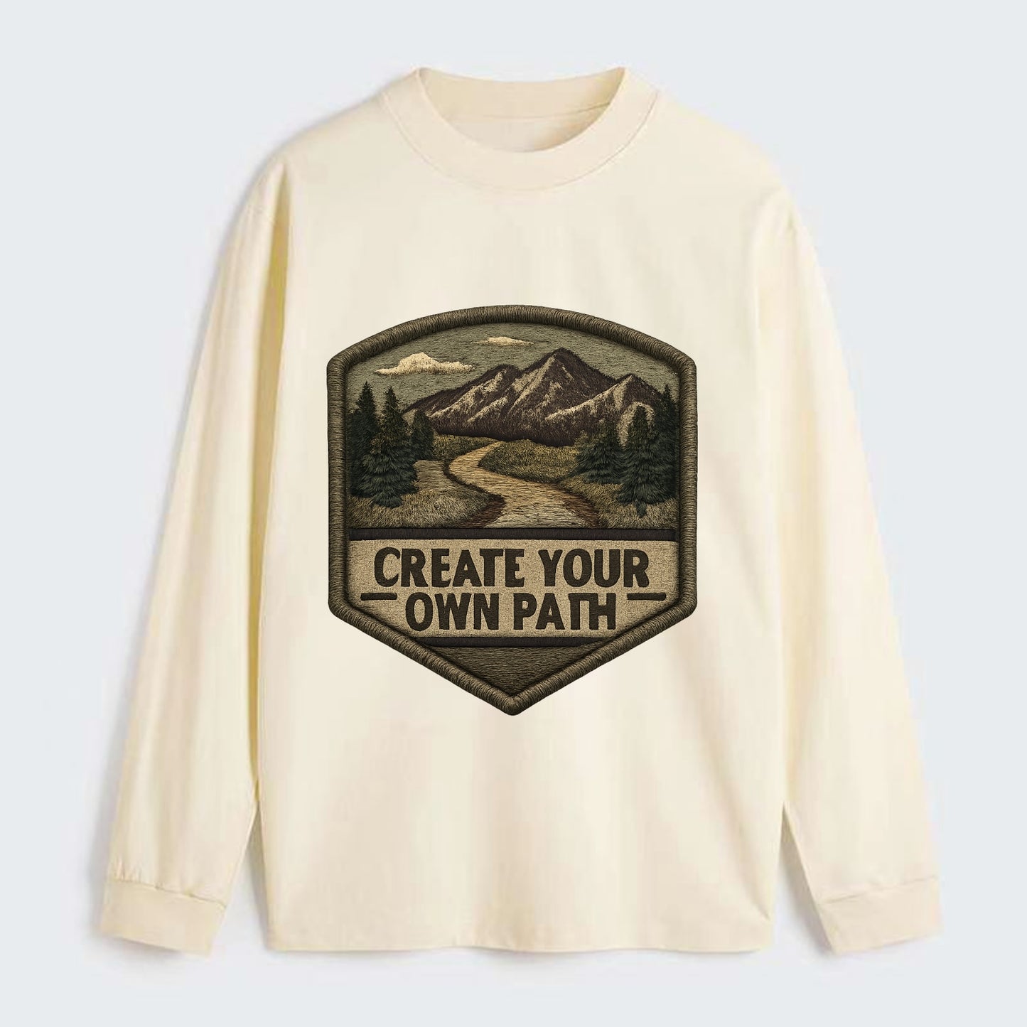 CREATE YOUR OWN PATH - trail with text in brown , independence - Classic Long Sleeve Shirt
