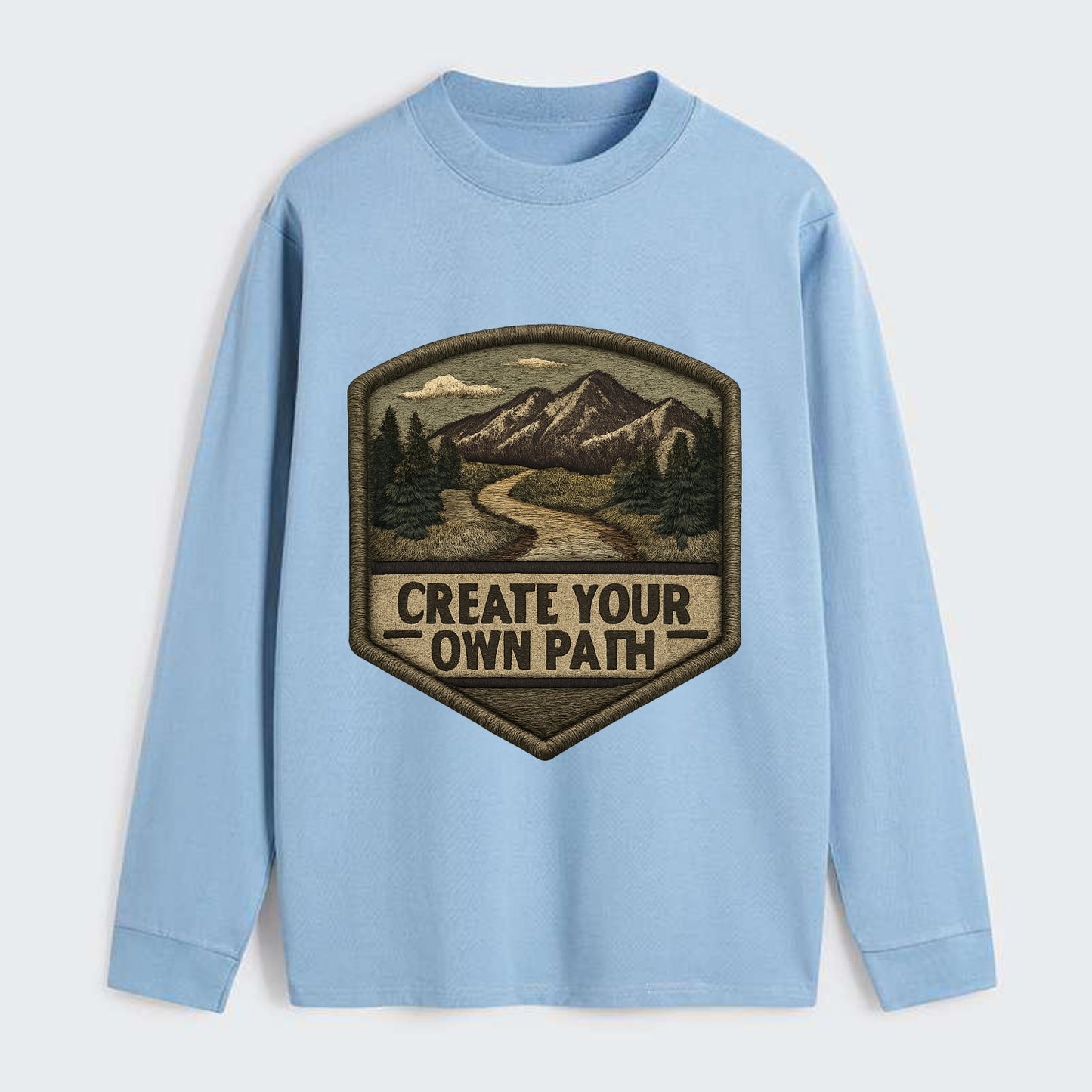 CREATE YOUR OWN PATH - trail with text in brown , independence - Classic Long Sleeve Shirt