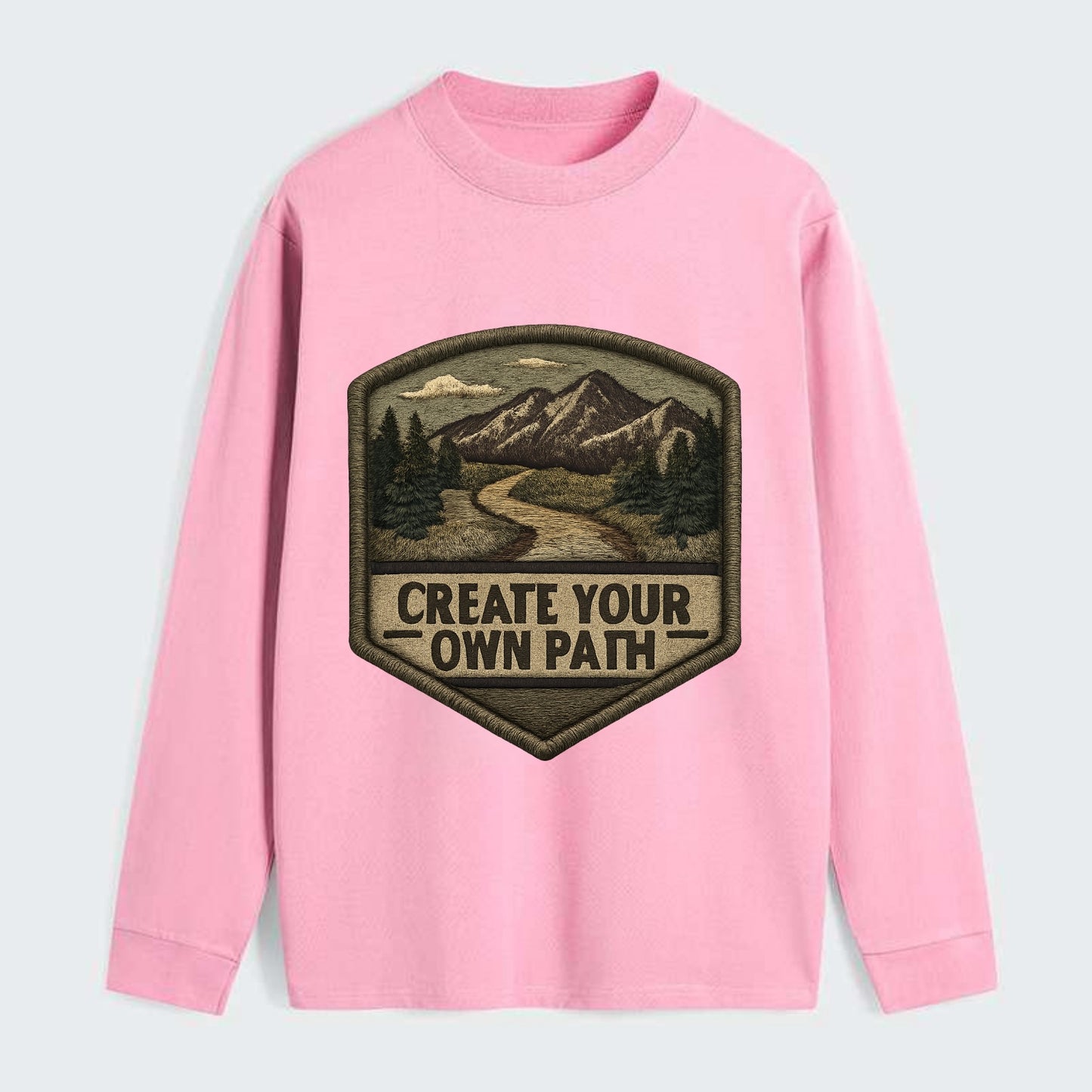 CREATE YOUR OWN PATH - trail with text in brown , independence - Classic Long Sleeve Shirt
