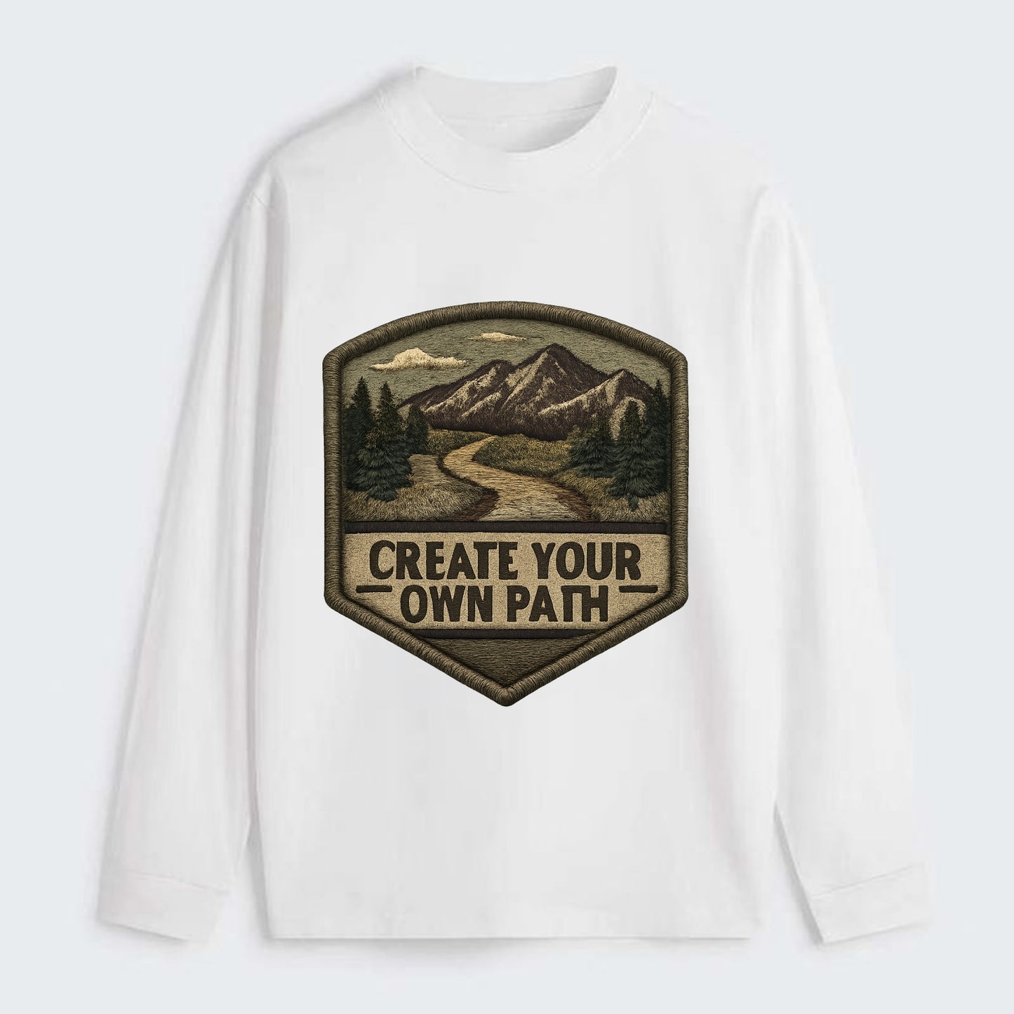 CREATE YOUR OWN PATH - trail with text in brown , independence - Classic Long Sleeve Shirt