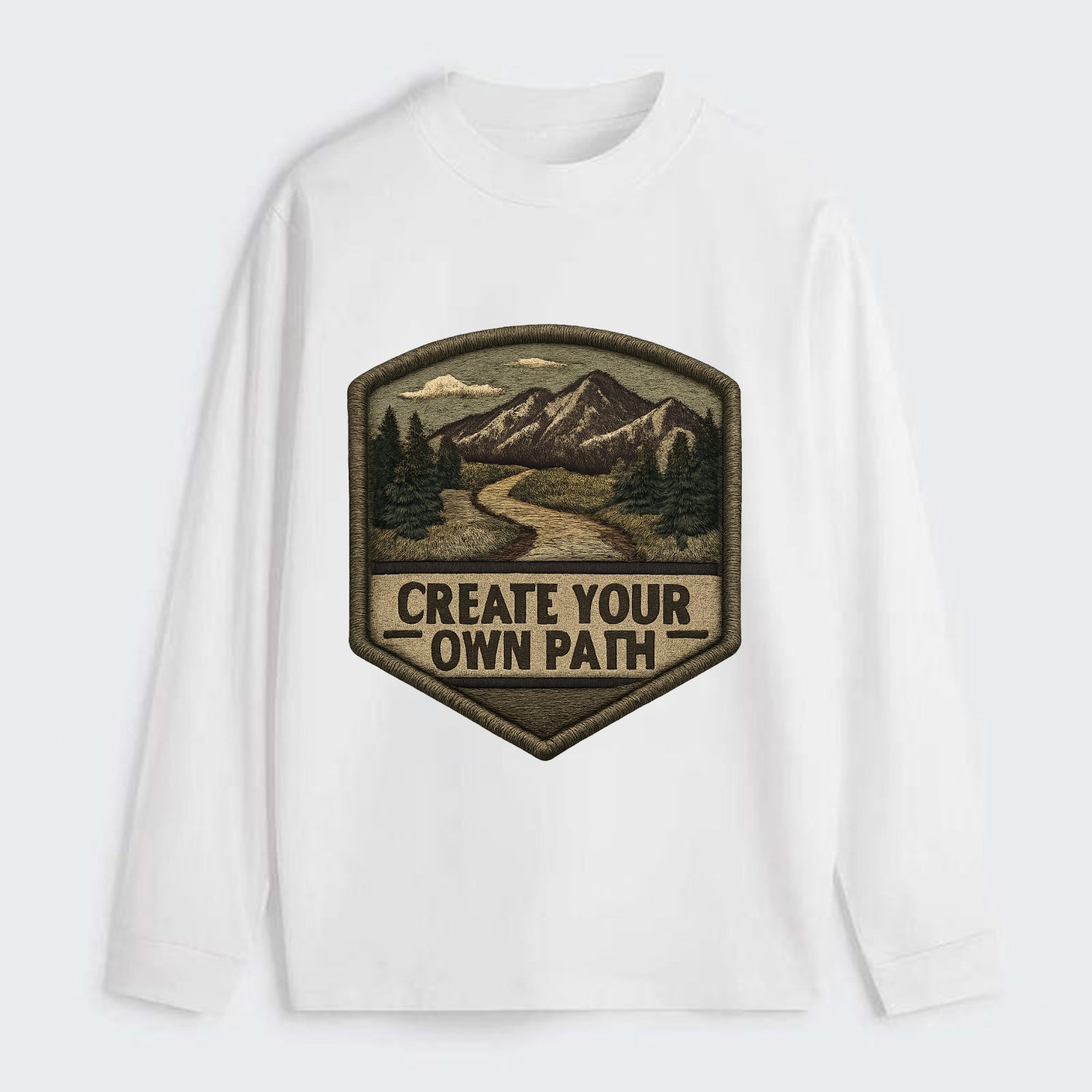 CREATE YOUR OWN PATH - trail with text in brown , independence - Classic Long Sleeve Shirt