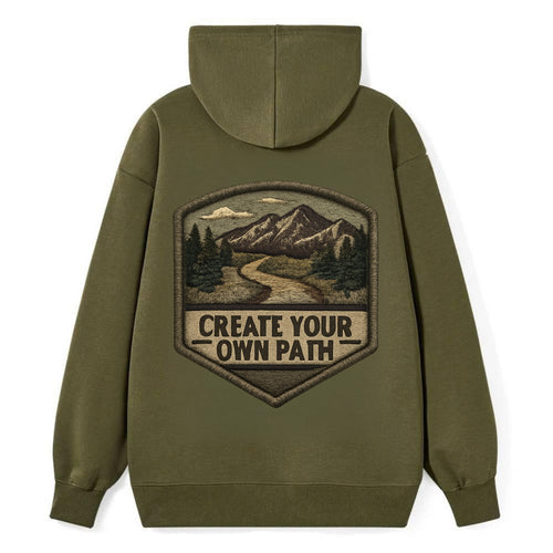 CREATE YOUR OWN PATH - trail with text in brown , independence - Classic Pullover Hoodie