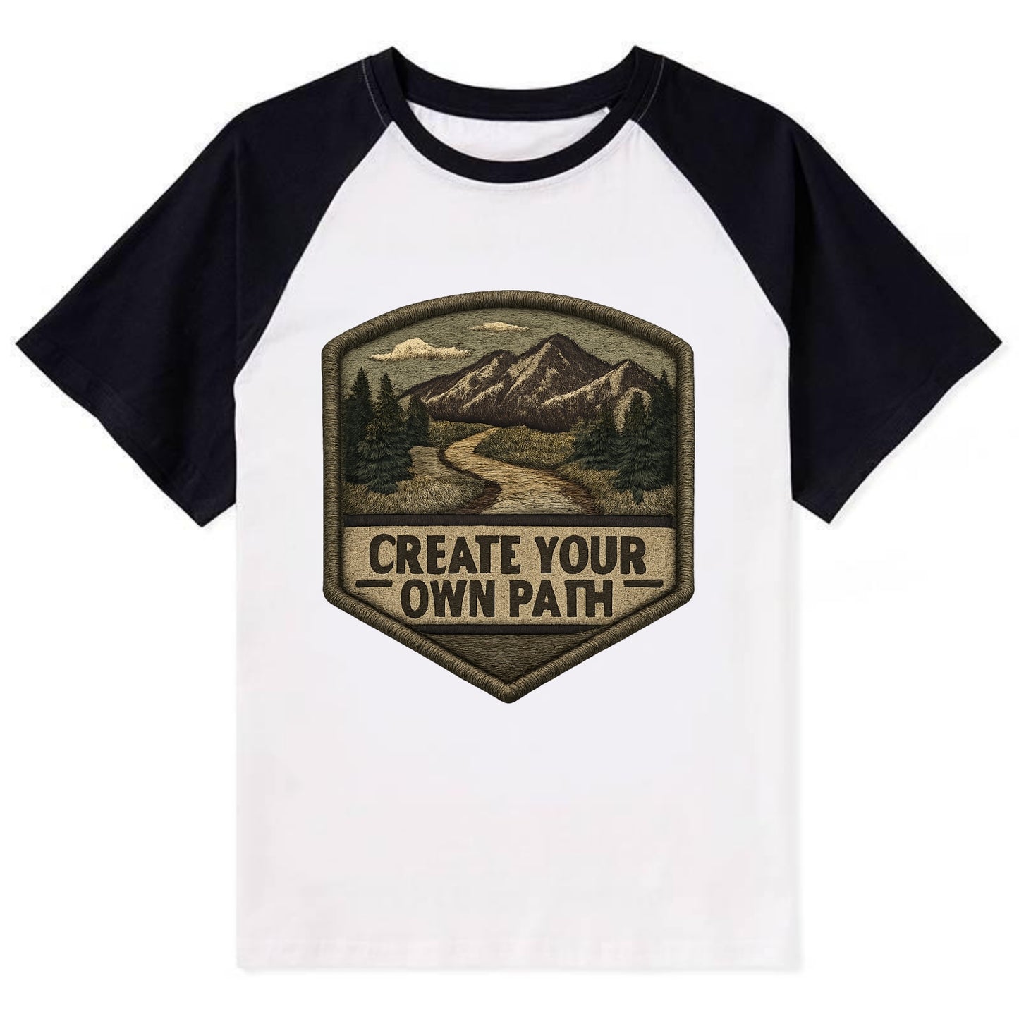 CREATE YOUR OWN PATH - trail with text in brown , independence - Contrast Raglan T-shirt