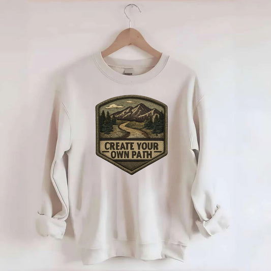 CREATE YOUR OWN PATH - trail with text in brown , independence - Crewneck Sweatshirt