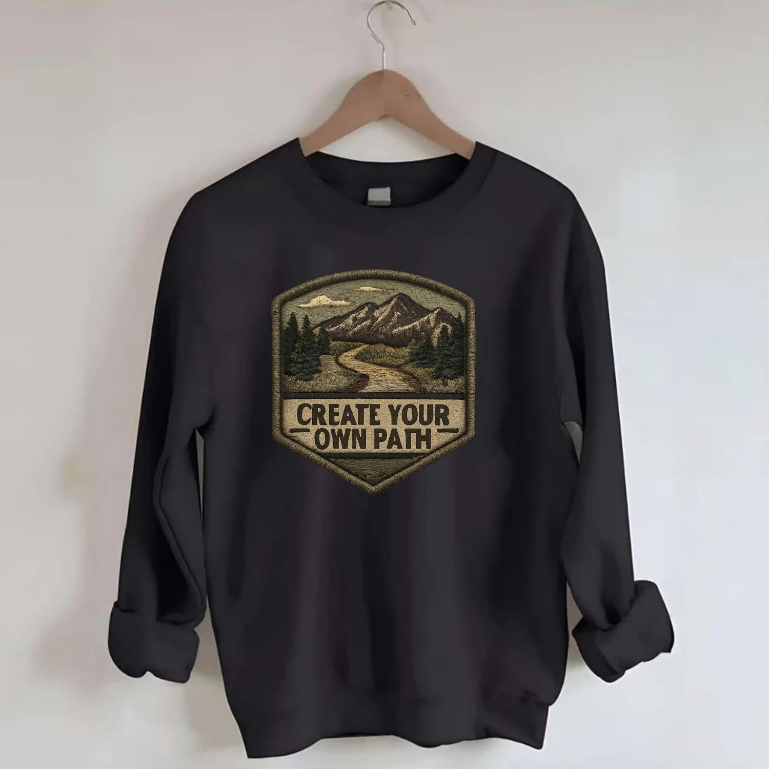 CREATE YOUR OWN PATH - trail with text in brown , independence - Crewneck Sweatshirt