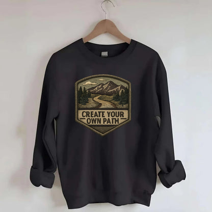 CREATE YOUR OWN PATH - trail with text in brown , independence - Crewneck Sweatshirt