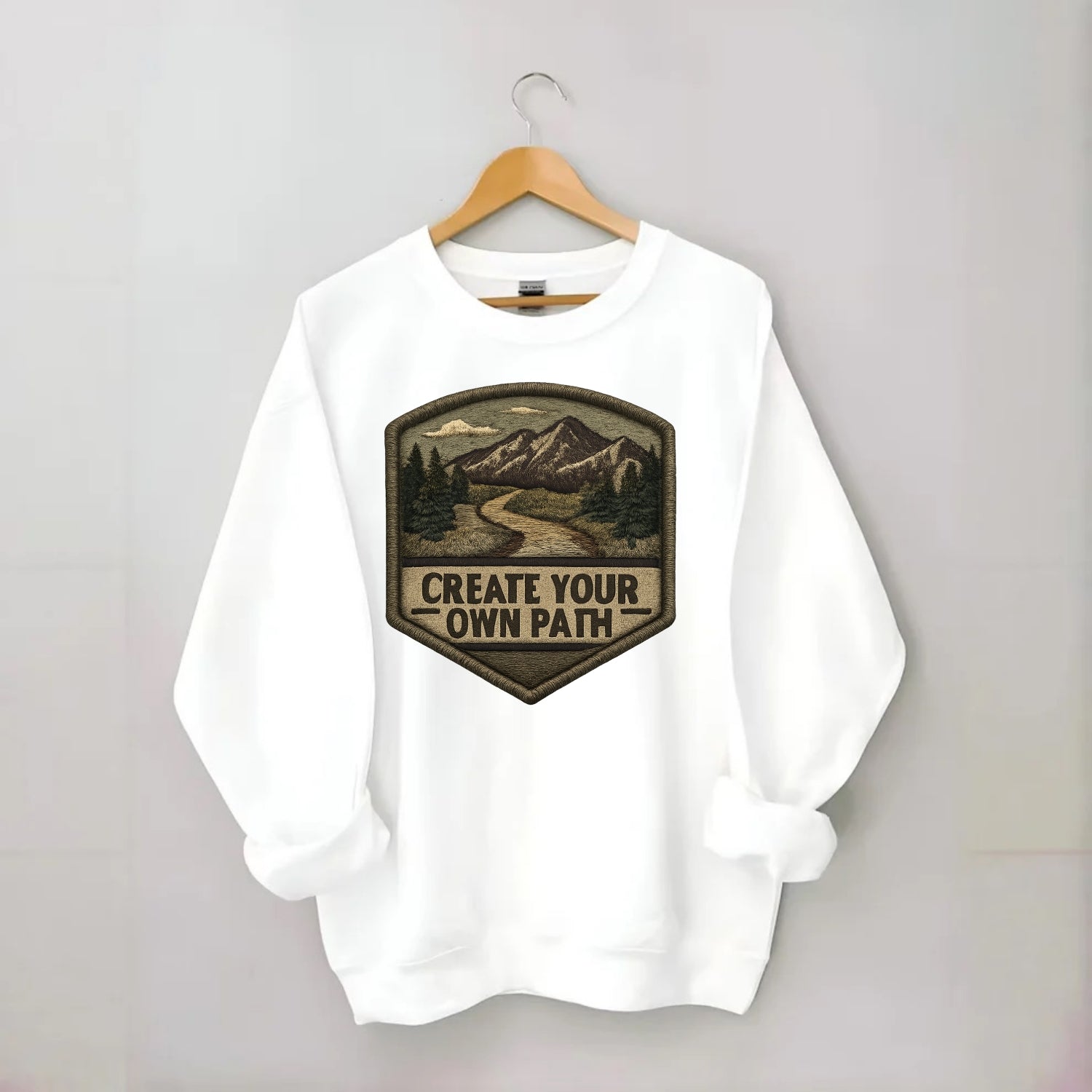 CREATE YOUR OWN PATH - trail with text in brown , independence - Crewneck Sweatshirt