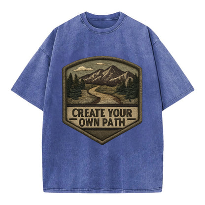 CREATE YOUR OWN PATH - trail with text in brown , independence - Vintage T-shirt