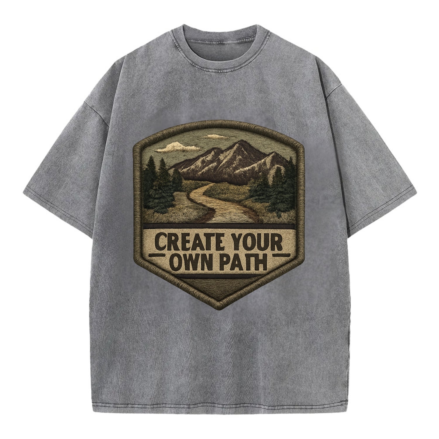 CREATE YOUR OWN PATH - trail with text in brown , independence - Vintage T-shirt