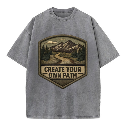 CREATE YOUR OWN PATH - trail with text in brown , independence - Vintage T-shirt