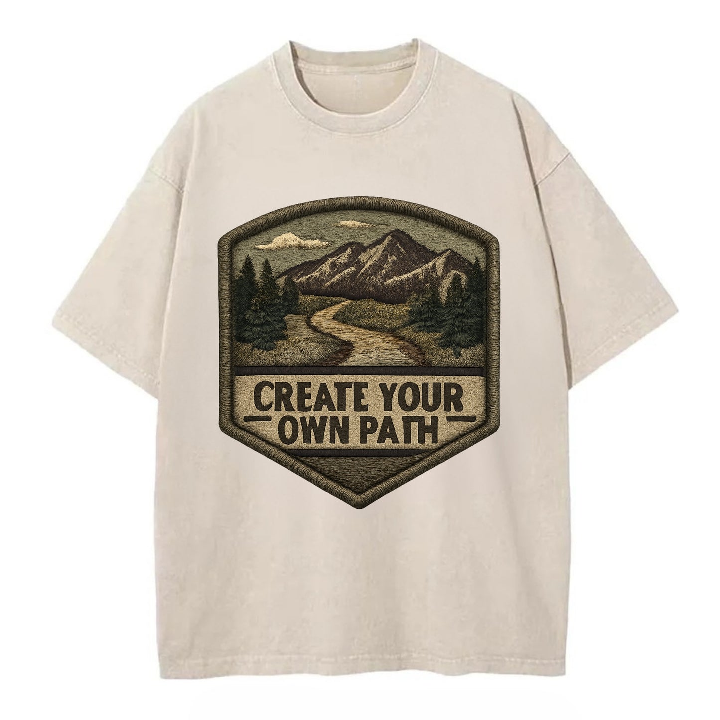CREATE YOUR OWN PATH - trail with text in brown , independence - Vintage T-shirt