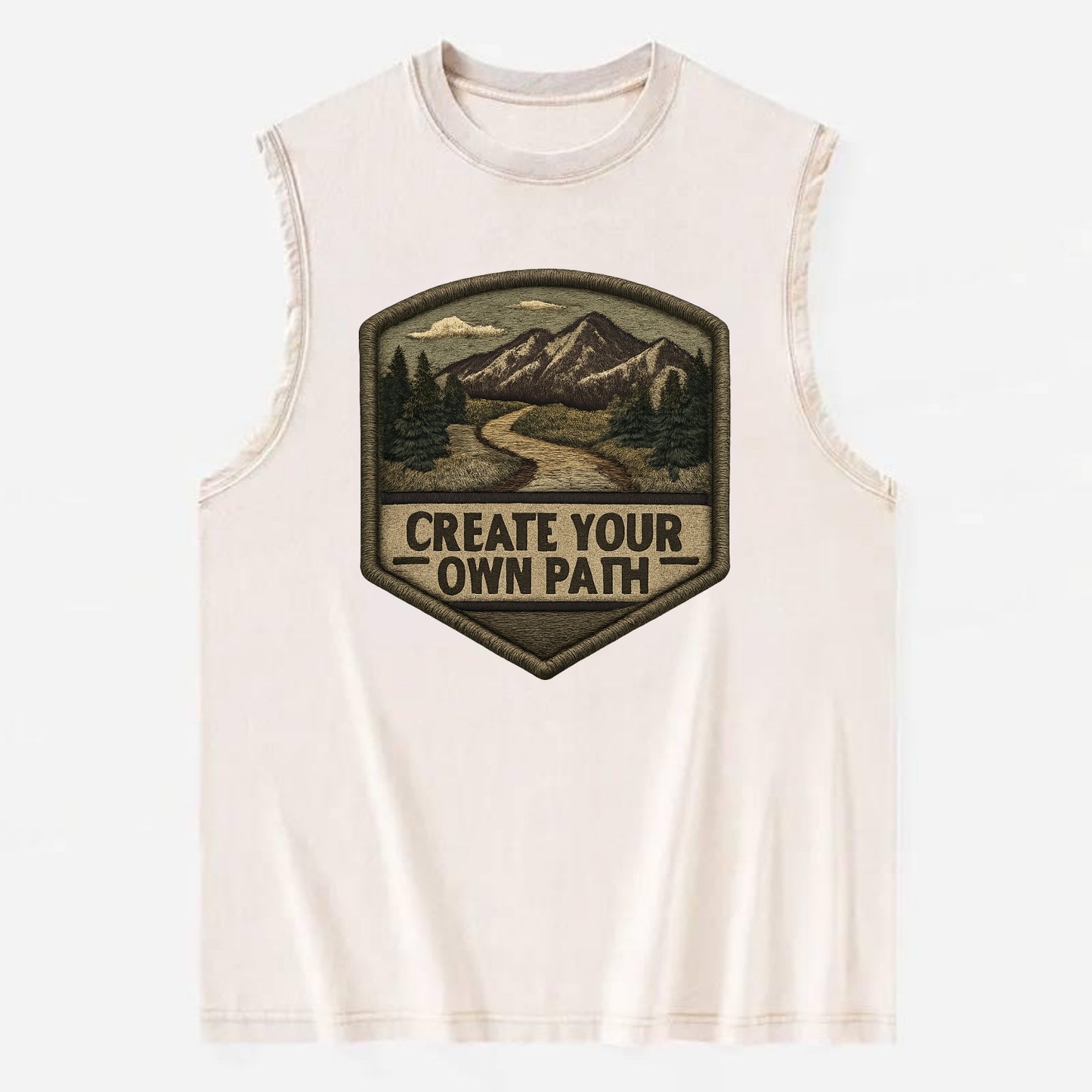 CREATE YOUR OWN PATH - trail with text in brown , independence - Vintage Washed Tank