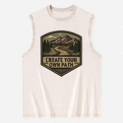 CREATE YOUR OWN PATH - trail with text in brown , independence - Vintage Washed Tank