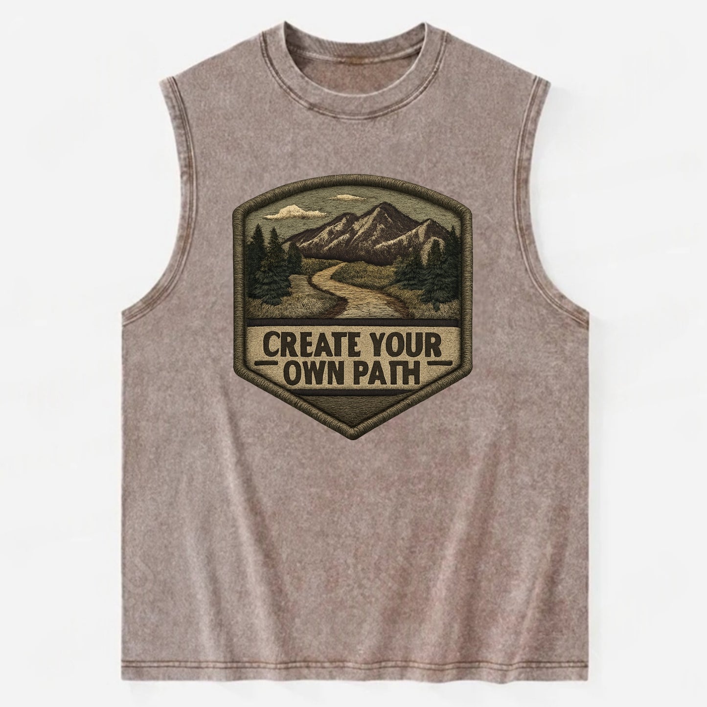 CREATE YOUR OWN PATH - trail with text in brown , independence - Vintage Washed Tank