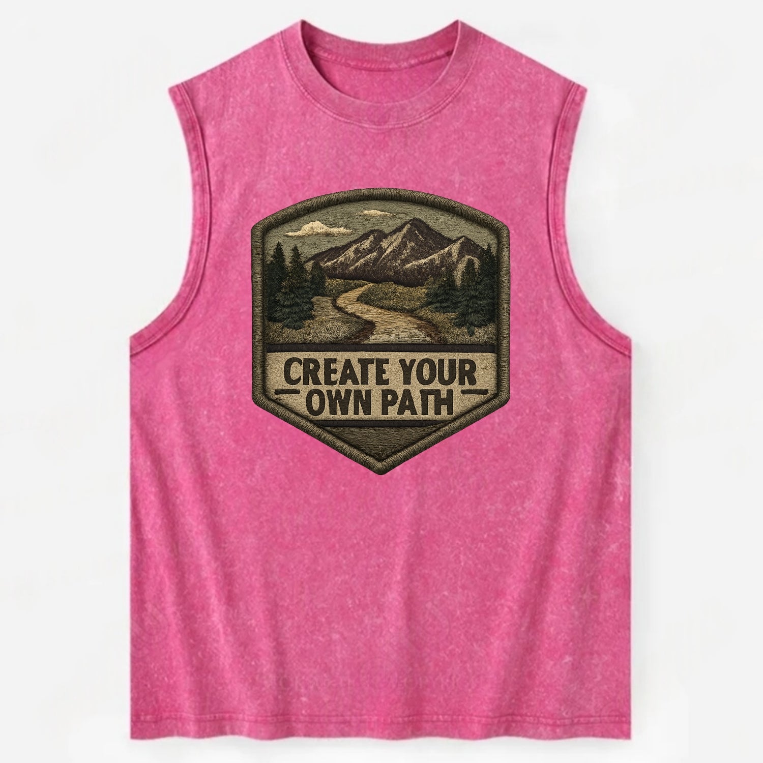 CREATE YOUR OWN PATH - trail with text in brown , independence - Vintage Washed Tank