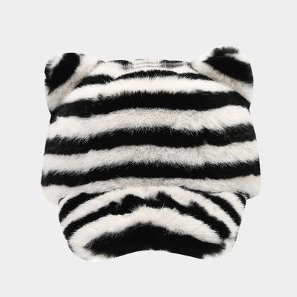Cozy Zebra Cat Ear Plush Baseball Cap
