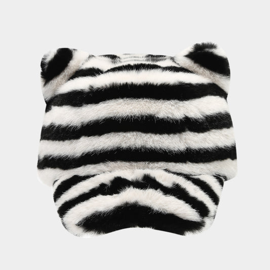 Cozy Zebra Cat Ear Plush Baseball Cap