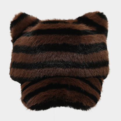 Cozy Zebra Cat Ear Plush Baseball Cap