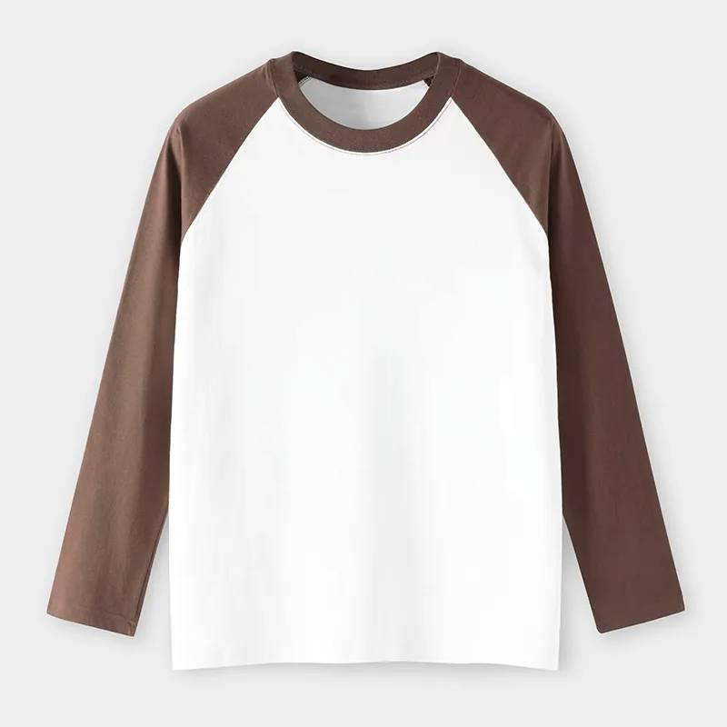 White t-shirt with brown sleeves on a white background