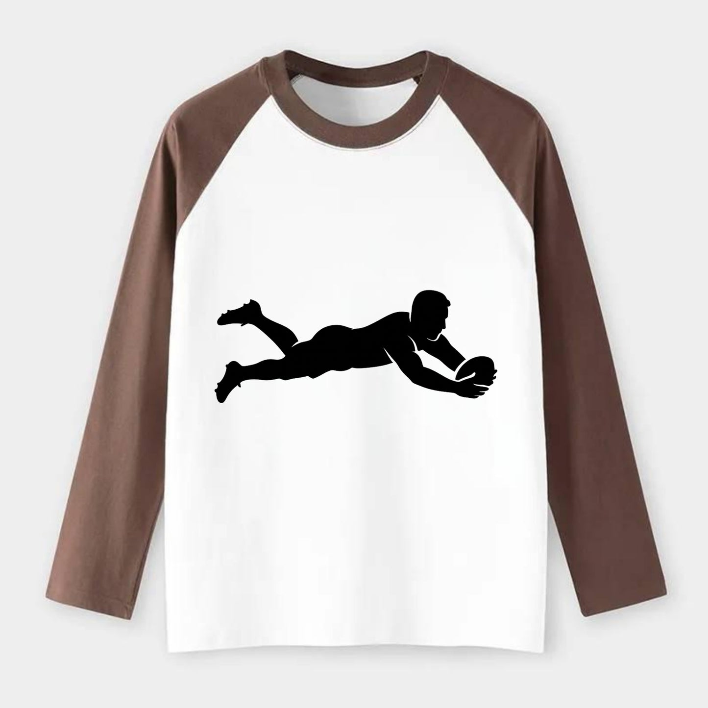 Rugby player diving for try - Raglan Long Sleeve T-Shirt - Coffee