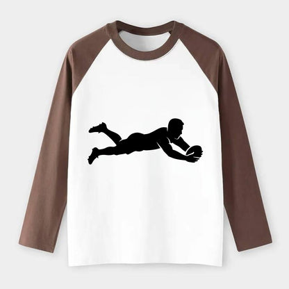Rugby player diving for try - Raglan Long Sleeve T-Shirt - Coffee