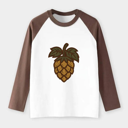 Hop Cone  - Raglan Long Sleeve T-Shirt - Coffee