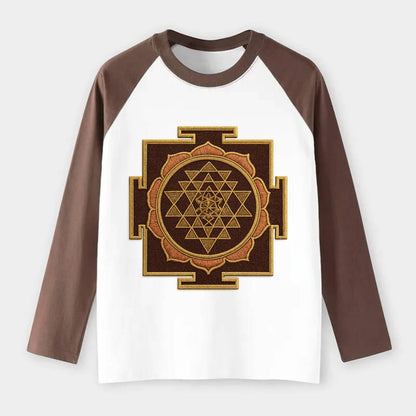 Sri Yantra  - Raglan Long Sleeve T-Shirt - Coffee