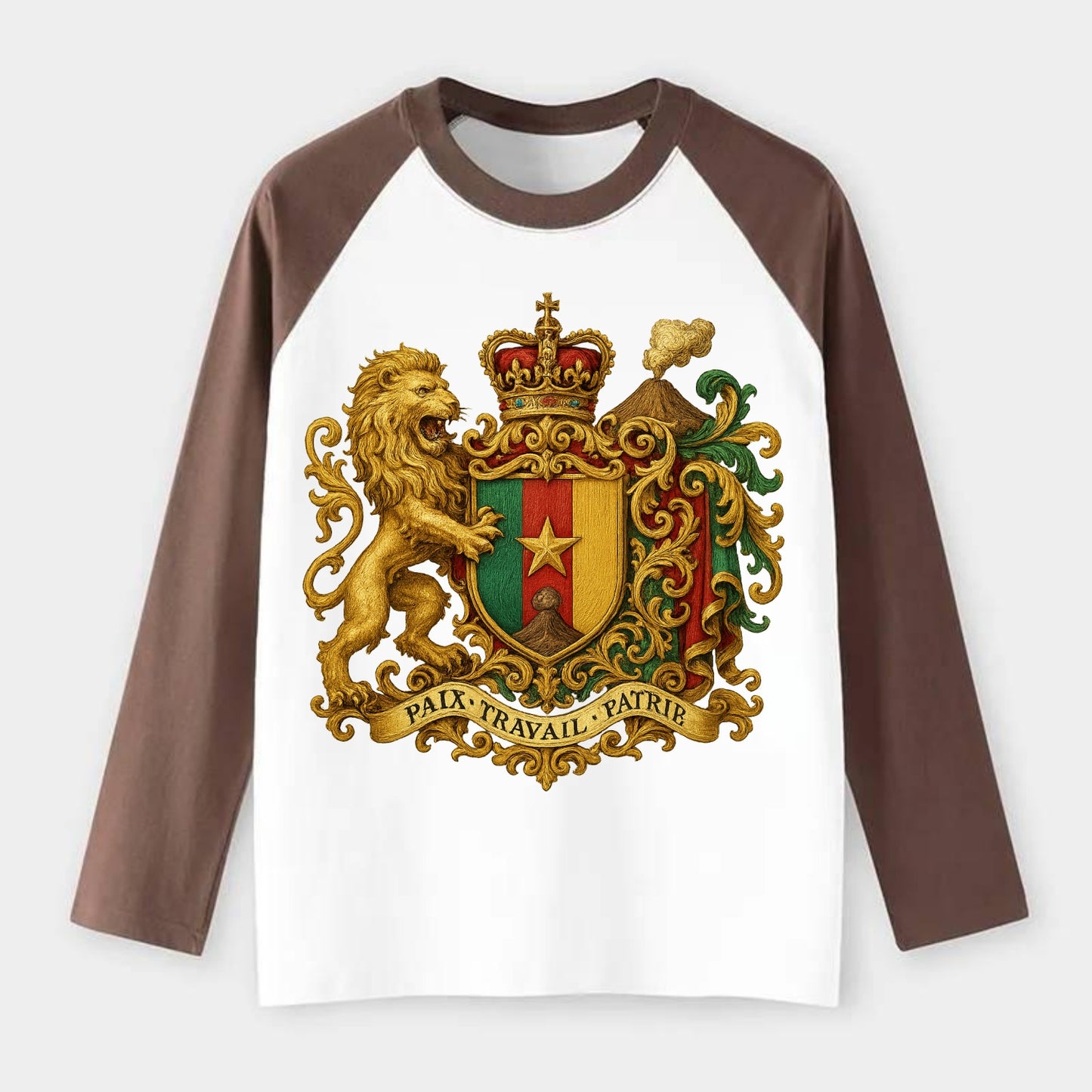 Cameroon Royal Logo  - Raglan Long Sleeve T-Shirt - Coffee