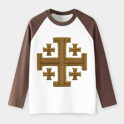 Jerusalem Cross  - Raglan Long Sleeve T-Shirt - Coffee