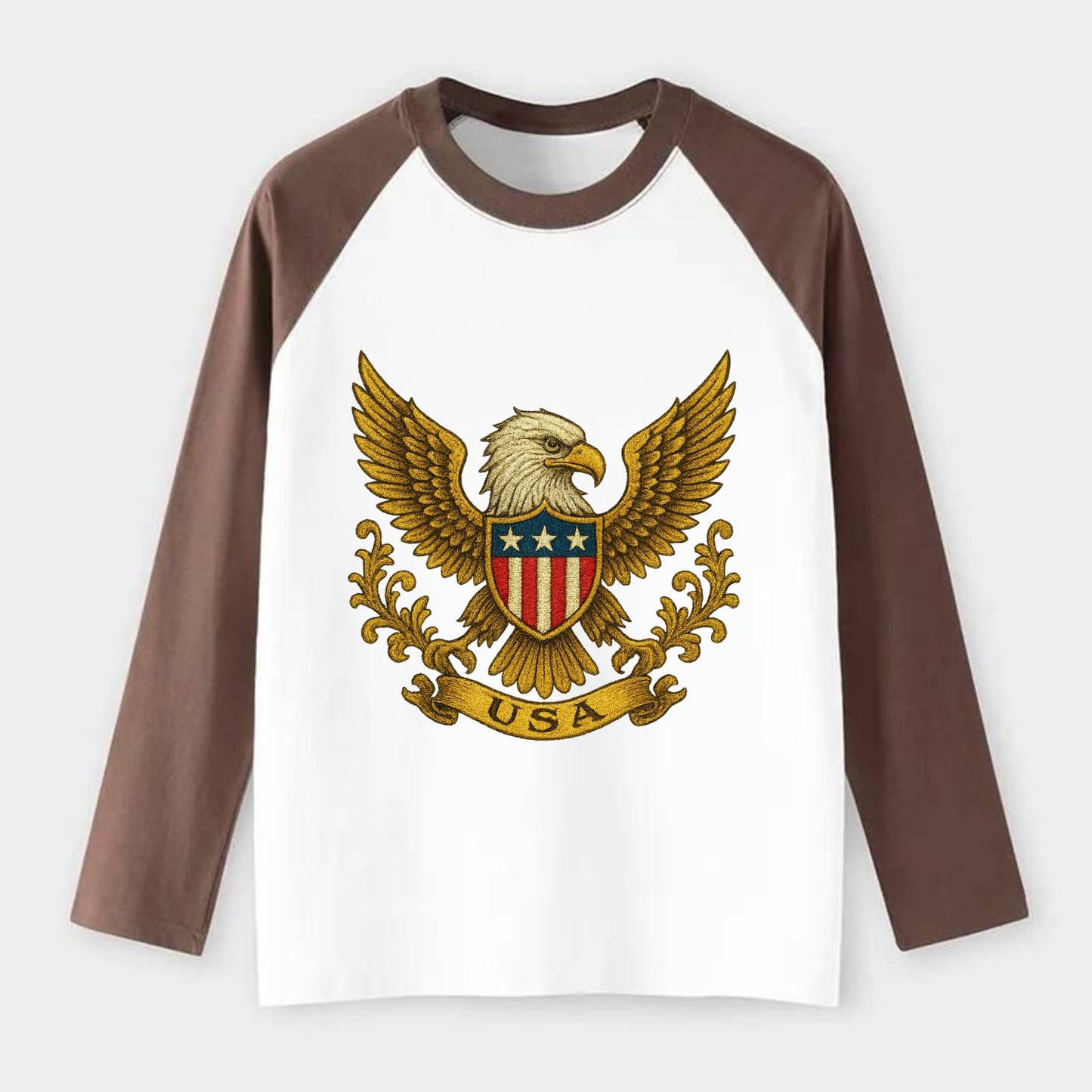 Usa Heritage Eagle 2 - Raglan Long Sleeve T-Shirt - Coffee