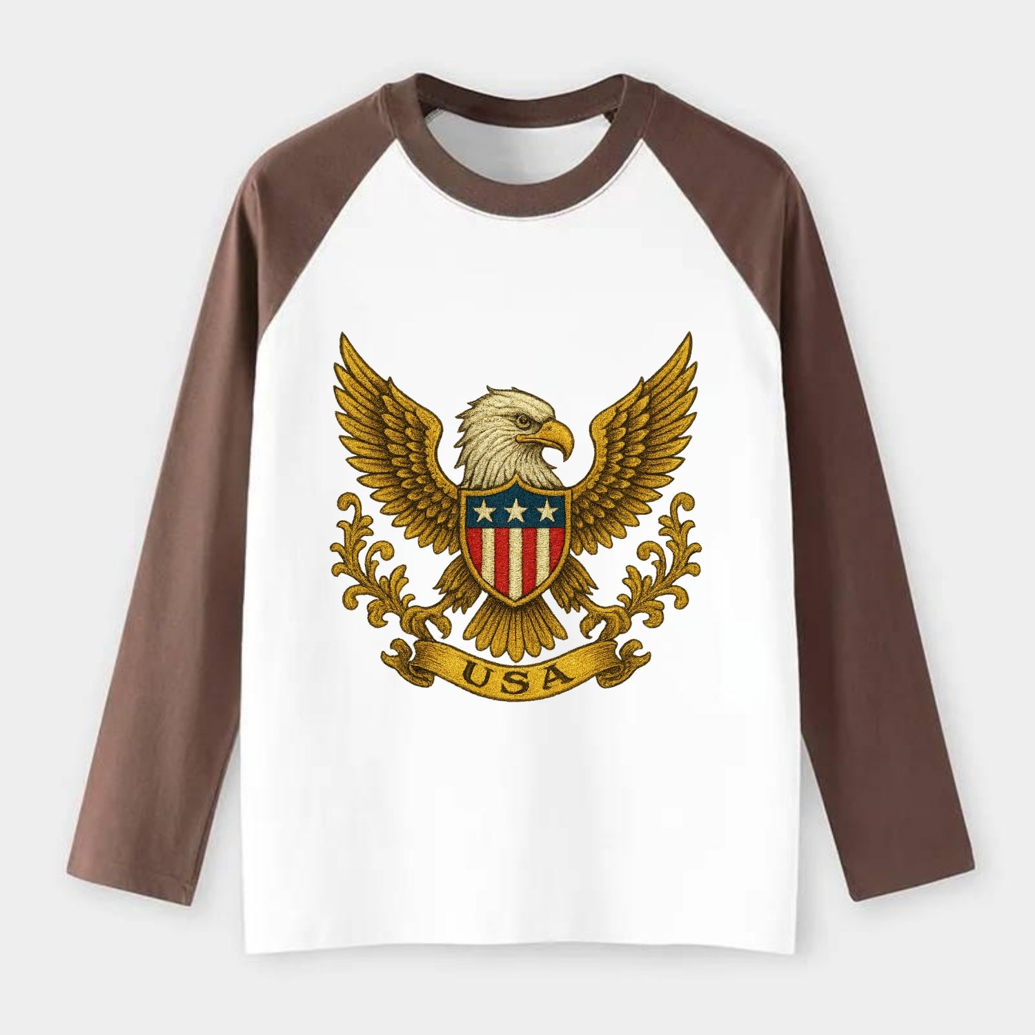 Usa Heritage Eagle 2 - Raglan Long Sleeve T-Shirt - Coffee