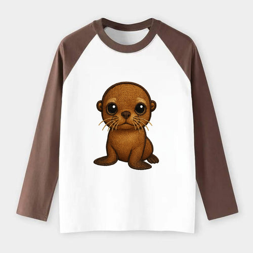 Baby California Sea Lion - golden brown, large expressive eyes, - Raglan Long Sleeve T-Shirt