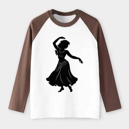 Belly dancer graceful gesture - Raglan Long Sleeve T-Shirt - Coffee