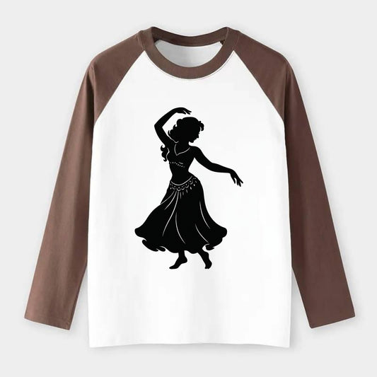 Belly dancer graceful gesture - Raglan Long Sleeve T-Shirt - Coffee