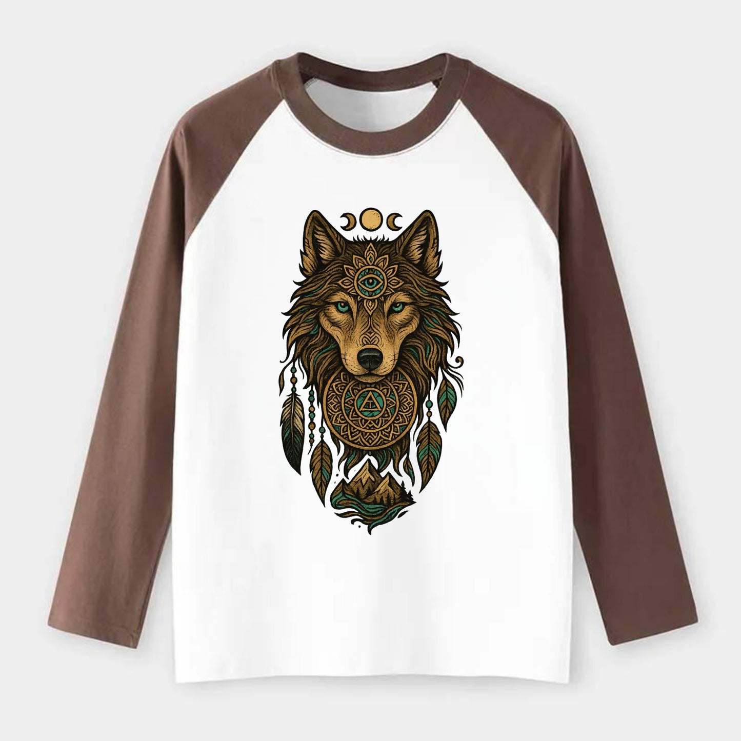 Tattoo Wolf Flash  - Raglan Long Sleeve T-Shirt - Coffee