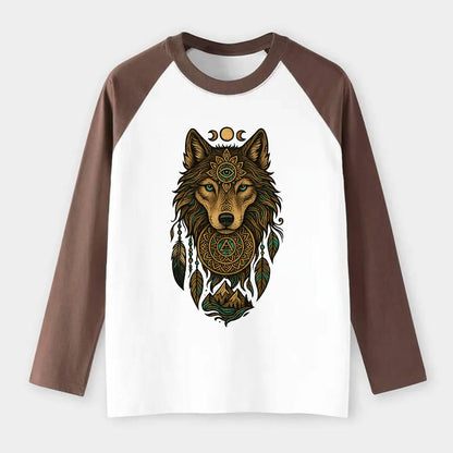 Tattoo Wolf Flash  - Raglan Long Sleeve T-Shirt - Coffee