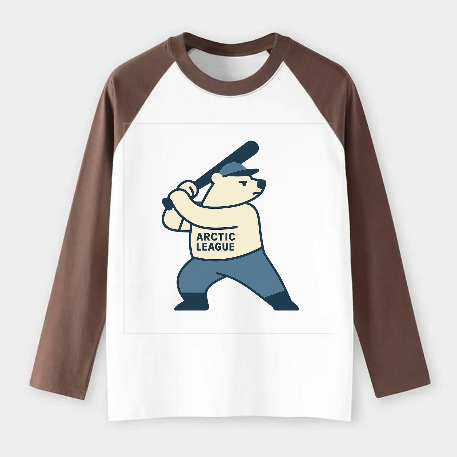 Polar Bear Baseball MVP - Raglan Long Sleeve T-Shirt - Coffee