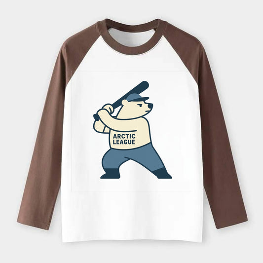 Polar Bear Baseball MVP - Raglan Long Sleeve T-Shirt - Coffee