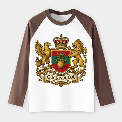 Grenada Heritage Badge  - Raglan Long Sleeve T-Shirt - Coffee