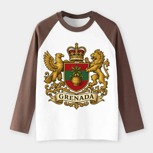 Grenada Heritage Badge  - Raglan Long Sleeve T-Shirt - Coffee