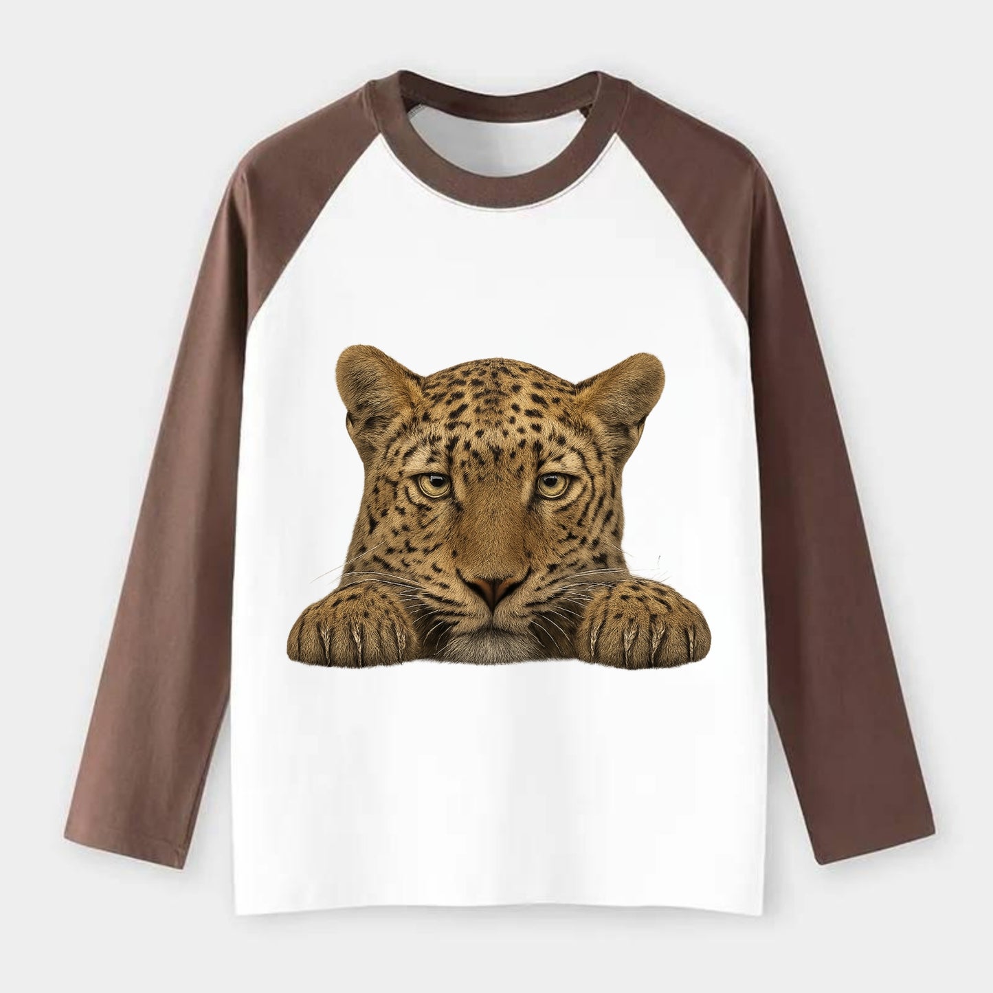 Leopard  - Raglan Long Sleeve T-Shirt - Coffee