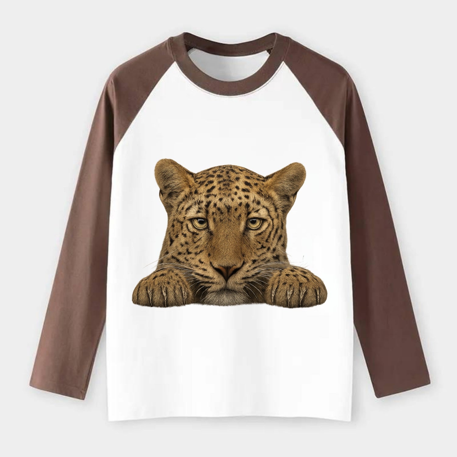 Leopard  - Raglan Long Sleeve T-Shirt - Coffee