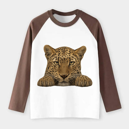Leopard  - Raglan Long Sleeve T-Shirt - Coffee