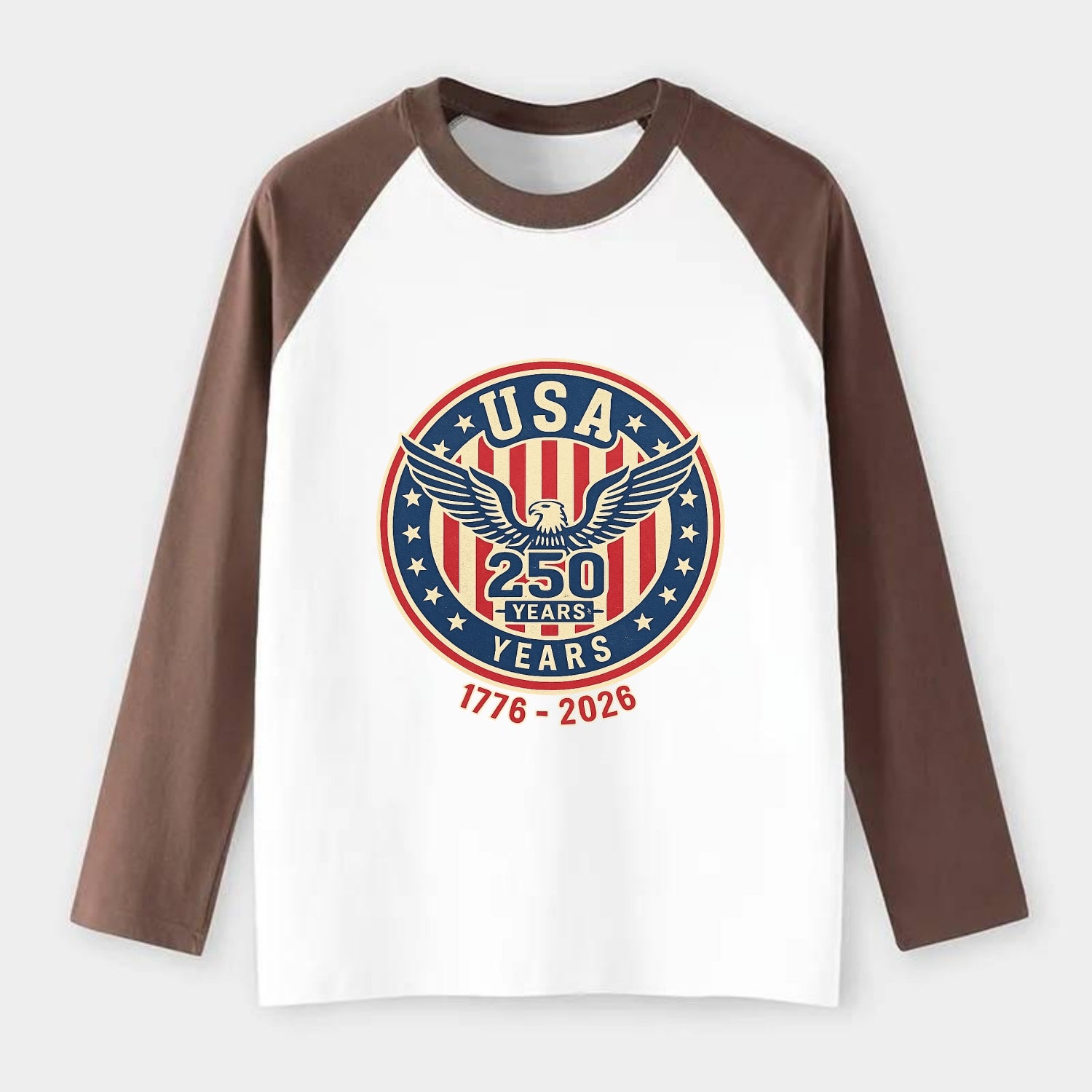 Usa 250 Years Eagle Seal - Raglan Long Sleeve T-Shirt - Coffee