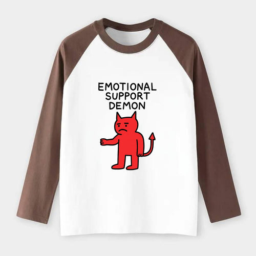 EMOTIONAL SUPPORT DEMON | Devil caring reluctantly - Raglan Long Sleeve T-Shirt