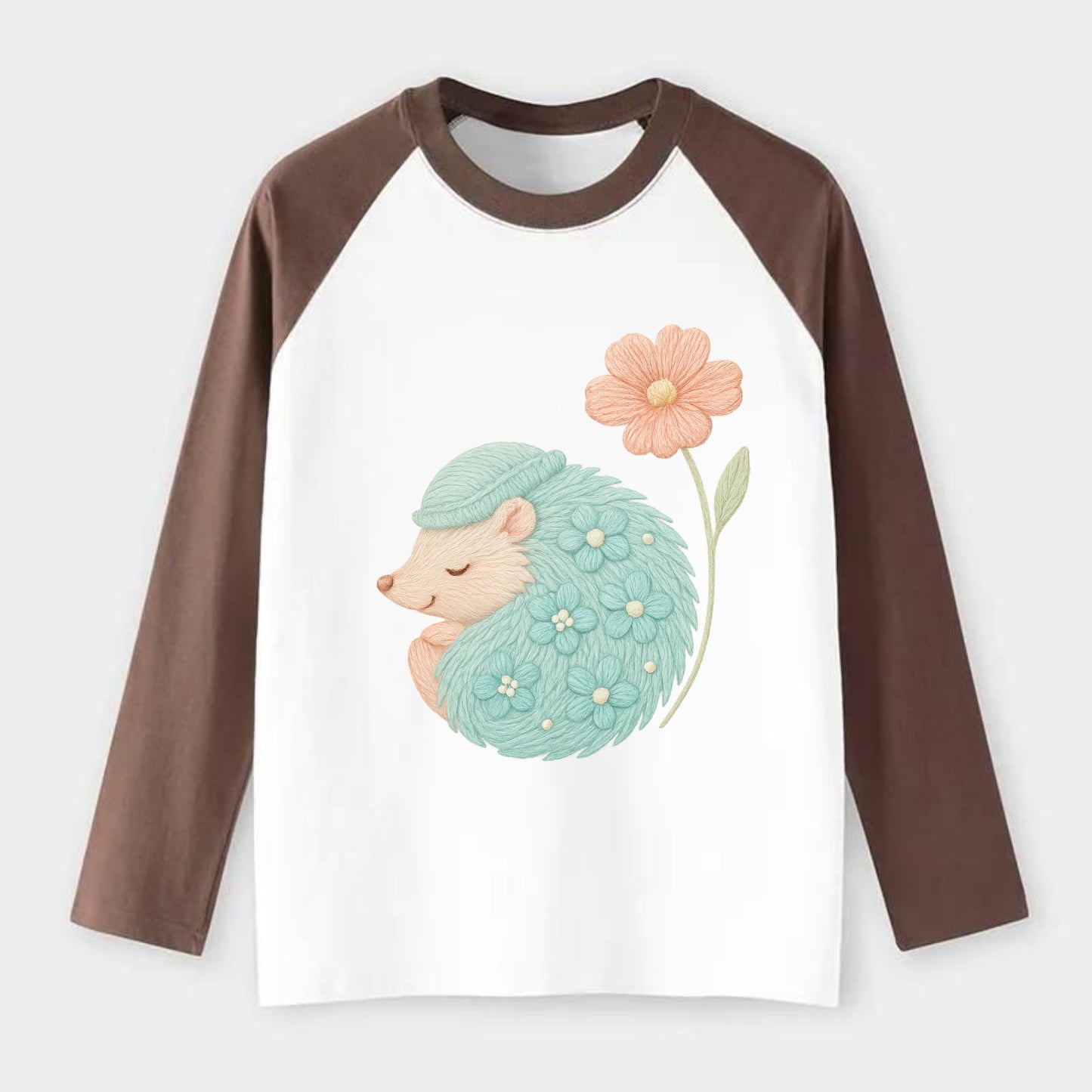 Aqua Hedgehog - Raglan Long Sleeve T-Shirt - Coffee