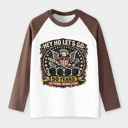 RAMONES LEGACY | Hey Ho Let's Go typography | Presidential seal parody - Raglan Long Sleeve T-Shirt - Coffee