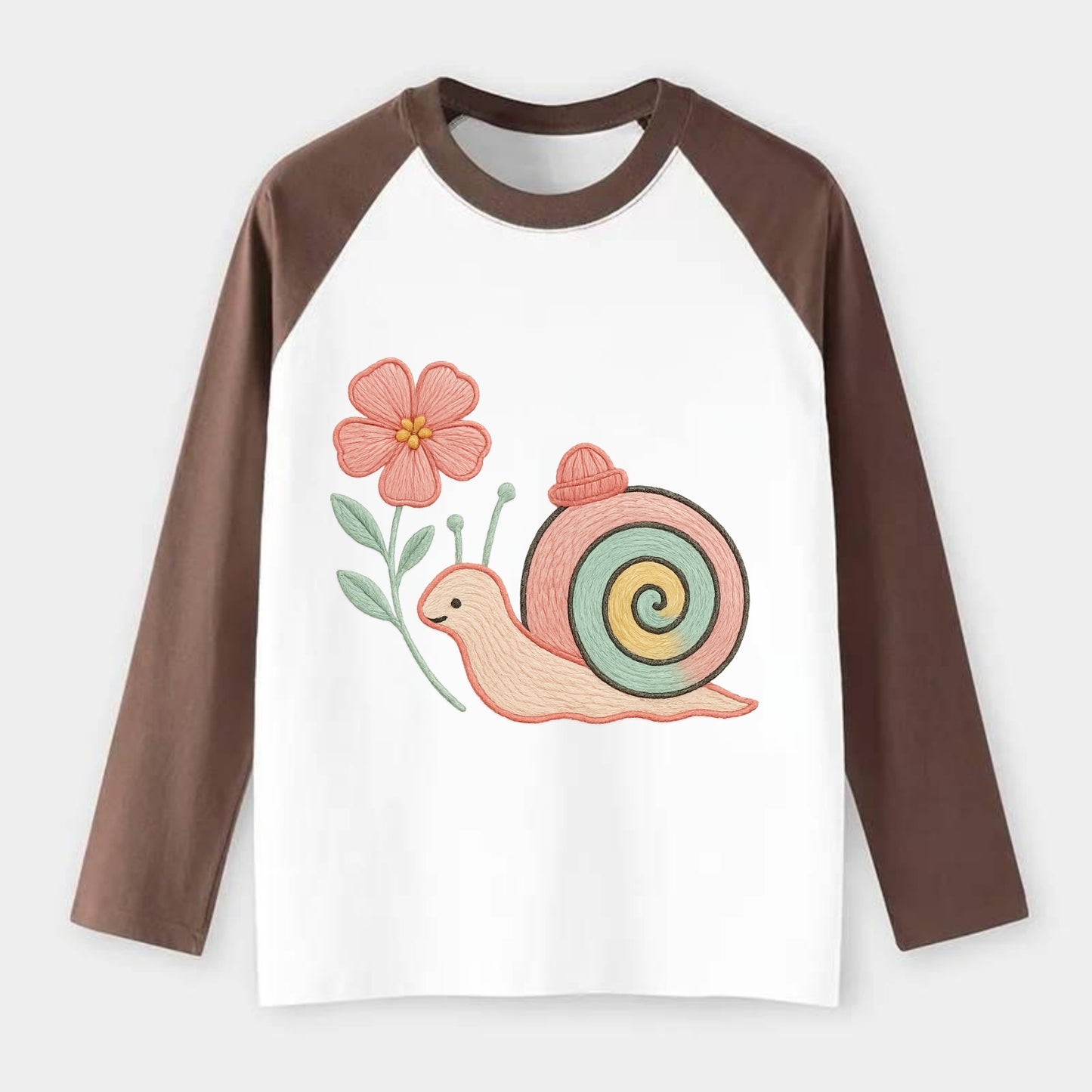 Coral Snail - Raglan Long Sleeve T-Shirt - Coffee